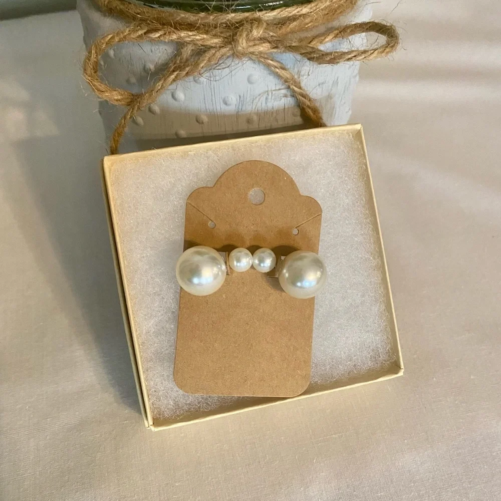 Best Seller! Minimalist Double Sided Pearl Earrings, Gift Post Bead Earrings - Picture 4 of 9